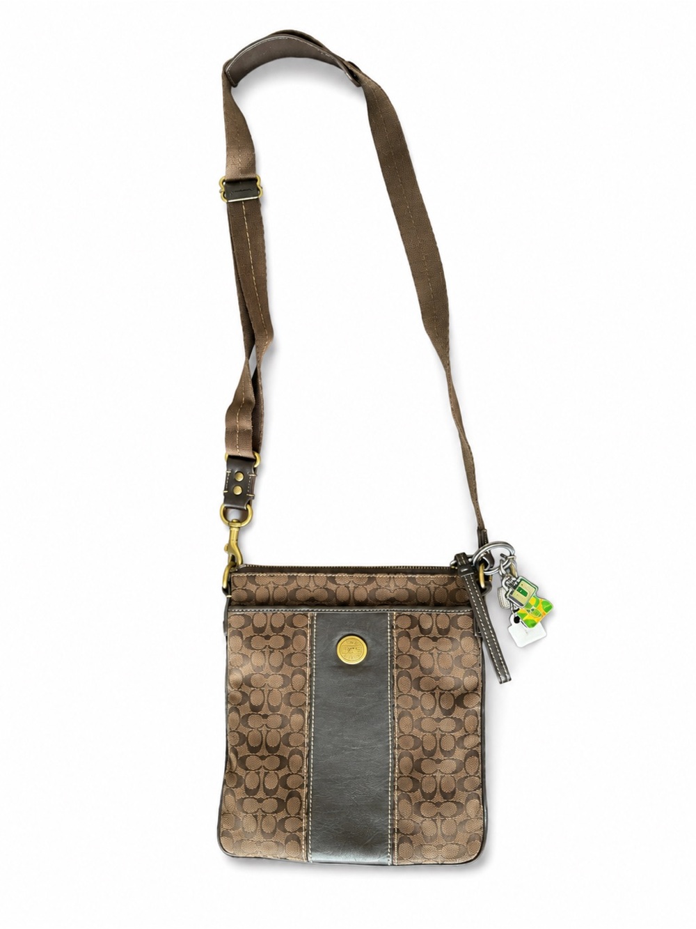 Coach Brown Signature Crossbody Pouch with Dark Brown Leather Accent